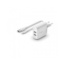 CARICABATTERIE 2 PORTE USB-A + CAVO DA USB-A A LIGHTNING 1M - BIANCO