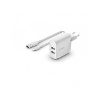 CARICABATTERIE 2 PORTE USB-A + CAVO DA USB-A A LIGHTNING 1M - BIANCO