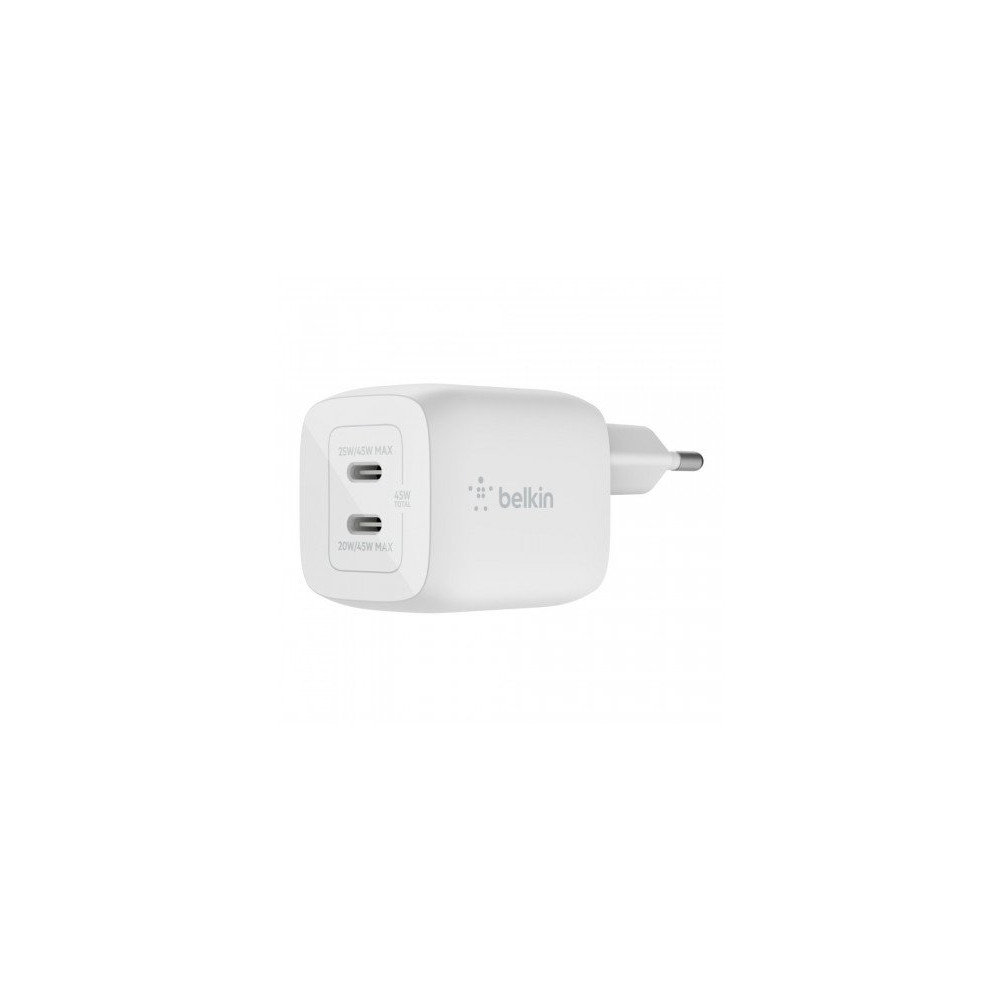 CARICABATTERIA DA PARETE DOPPIO GAN USB-C PPS 45W - BIANCO