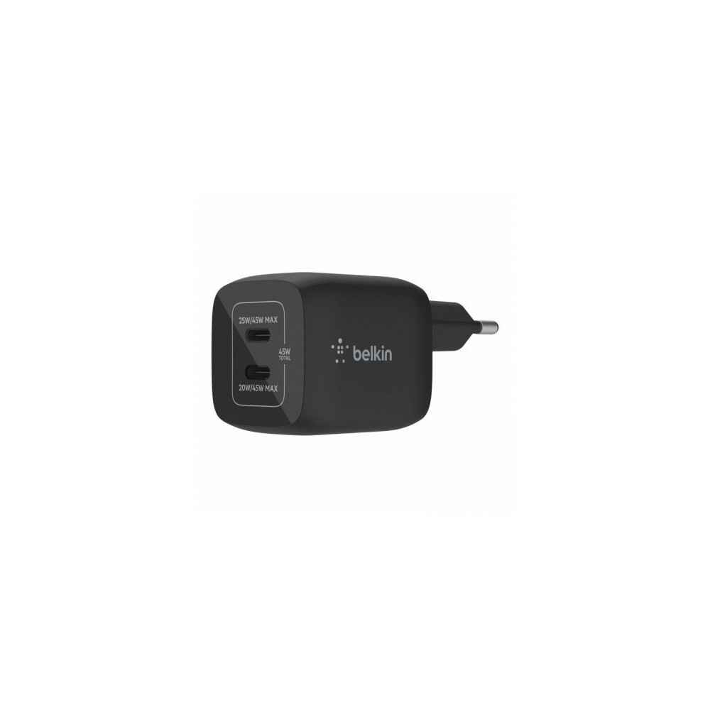 CARICABATTERIA DA PARETE DOPPIO GAN USB-C PPS 45W - NERO