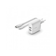 CARICABATTERIE 2 PORTE USB-A + CAVO USB-A A MICRO USB 1M- BIANCO