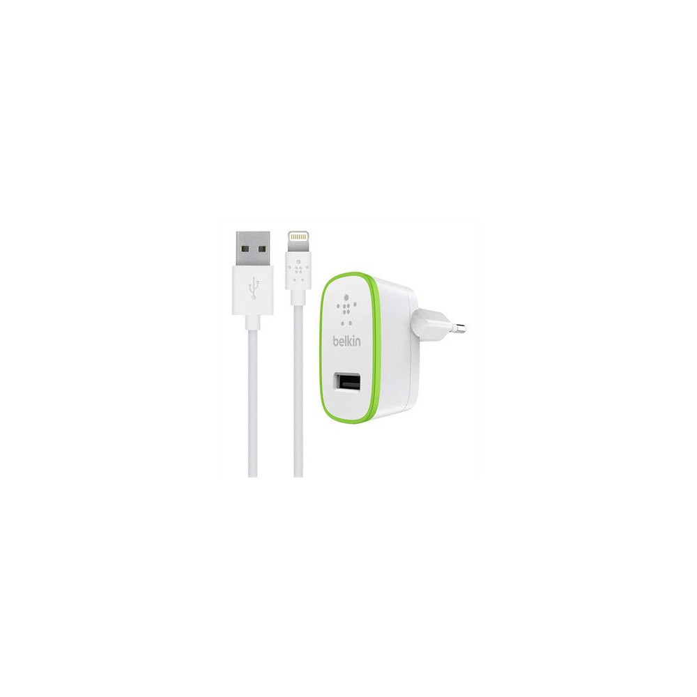 CARICABATTERIE CON PORTA USB-A 12W E CAVO DA USB-A A LIGHTNING - BIANCO