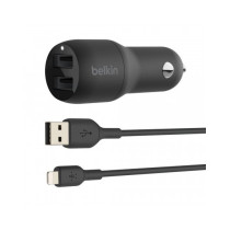 CARICABATTERIE DA AUTO 2 PORTE USB + CAVO DA USB-A A LIGHTNING 1M - NERO