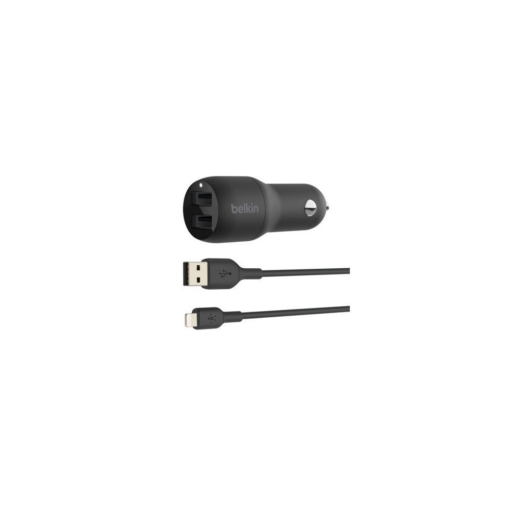 CARICABATTERIE DA AUTO CON DOPPIA PORTA USB-A 12W - NERO
