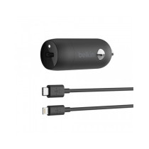 CARICABATTERIE DA AUTO USB-C 20W CON CAVO USB-C A LIGHTNING - NERO