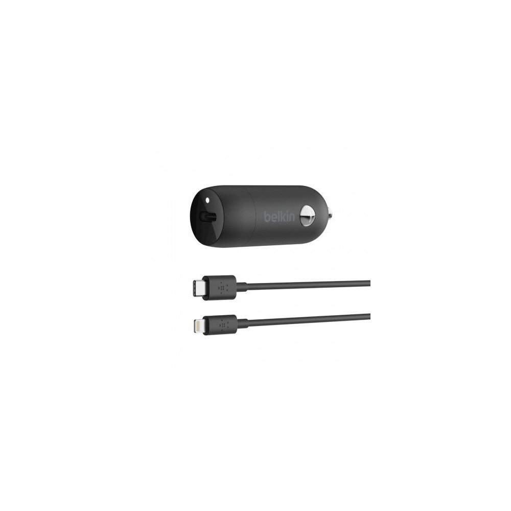 CARICABATTERIE DA AUTO USB-C 20W CON CAVO USB-C A LIGHTNING - NERO