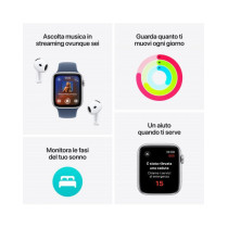 Apple Watch SE GPS + Cellular 44mm Argento Cassa Alluminio con Cinturino Sport Loop Nuvola Blu
