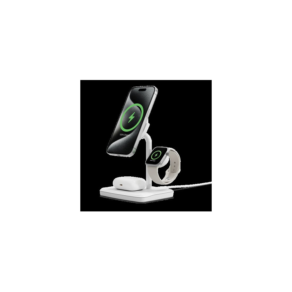 Cygnett ChargeBase Base di ricarica 3 in 1 Qi2 per iPhone - Apple Watch - Airpods Bianco