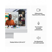 iMac 24" 4.5K Argento - CPU M3 (Chip 8-core CPU e 10-core GPU) - RAM 16GB - HD SSD 512GB - Magic Mouse - Magic Keyboard con Touc