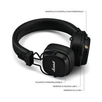 Major V Black - Cuffie Wireless Bluetooth, 100 ore di riproduzione