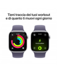 Apple Watch Series 11 GPS + Cellular 42mm, Cassa in Alluminio color Argento con cinturino Viola Nebbia Sport Band - M/L