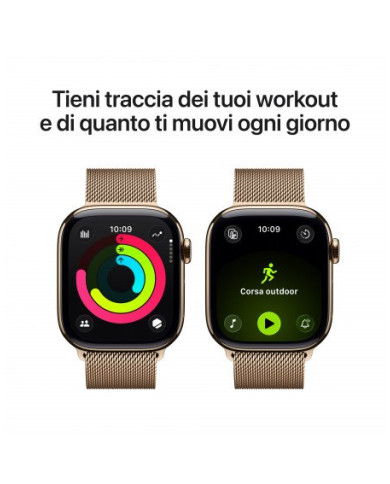 Apple Watch Series 11 GPS + Cellular 42mm, Cassa in Titanio colore Oro con cinturino Gold Milanese Loop