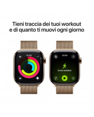 Apple Watch Series 11 GPS + Cellular 42mm, Cassa in Titanio colore Oro con cinturino Gold Milanese Loop