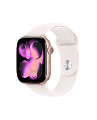 Apple Watch Series 11 GPS + Cellular 46mm, Cassa in Alluminio color Oro Rosa con cinturino Rosa fard Sport Band - S/M