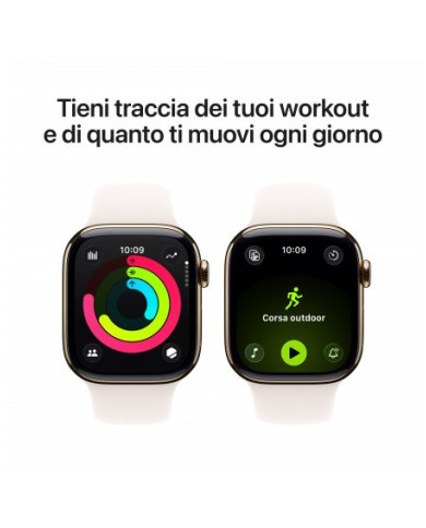 Apple Watch Series 11 GPS + Cellular 46mm, Cassa in Titanio colore Oro con cinturino Rosa fard Sport Band - S/M