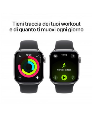Apple Watch Series 11 GPS 42mm, Cassa in Alluminio color Grigio Siderale con cinturino Nero Sport Band - S/M