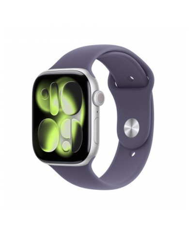 Apple Watch Series 11 GPS 46mm, Cassa in Alluminio color Argento con cinturino Viola Nebbia Sport Band - M/L