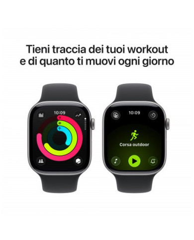 Apple Watch Series 11 GPS 46mm, Cassa in Alluminio color Grigio Siderale con cinturino Nero Sport Band - S/M