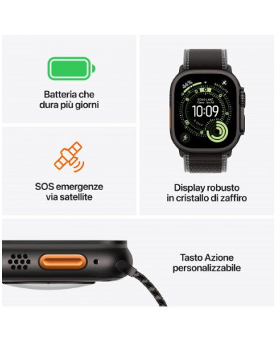 Apple Watch Ultra 3 GPS + Cellular 49mm, Cassa in Titanio color Nero con cinturino Nero Titanium Milanese Loop - Large